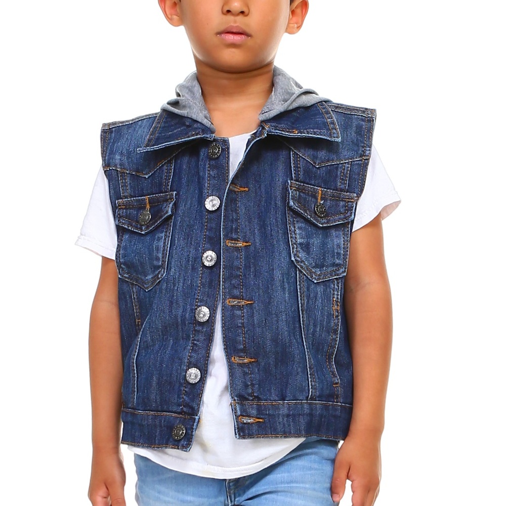 CUTE TRENDY BOY'S DENIM VEST WITH DETACHABLE HOOD
